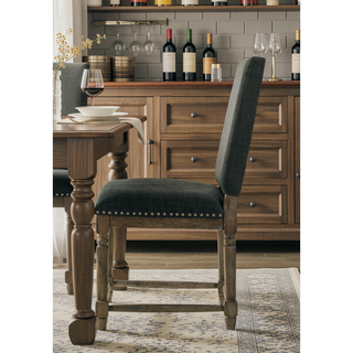 Sunvega Set of 2 Reclaimed Gray Fabric Dining Chairs with Bronze Nailhead Trim