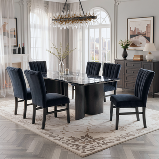 Sunvega Contemporary Upholstered Dining Chairs with Channel Tufted Back Seat in Black