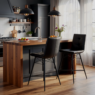 Sunvega Cool and Cozy Tufted Leatherette Counter Height Stools with Metal Base