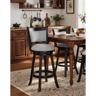 Sunvega Contemporary Black Frame Fabric Upholstery Swivel Pub Stools with Footrest