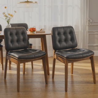 Sunvega Black and Natural Walnut Tufted Back Side Chairs with Leatherette Cushions