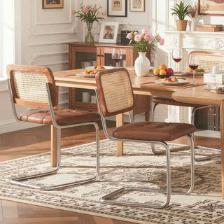 Sunvega Mid-Century Modern Dining Chairs Set of 2 with Mesh Backrest and PU Leather Seat