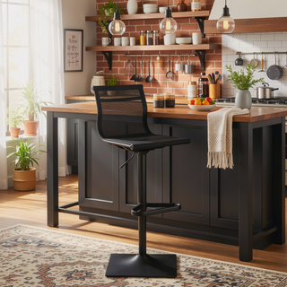 Sunvega Mirage Contemporary Black Metal and Mesh Fabric Adjustable Barstool