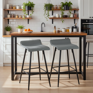 Sunvega Black Metal Frame Low Back Faux Leather Counter Stool Set of 2
