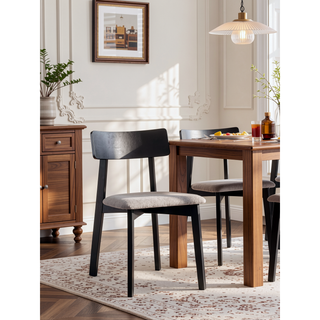 Sunvega Gray Linen Upholstered Side Chairs with Padded Seat Cushion Set of 2