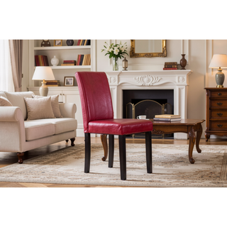 Sunvega Urban Style Leatherette Padded Parson Chair with Solid Wood Legs, Set of 2