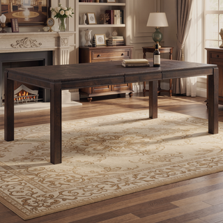 Sunvega Dark Brown Finish White Oak Veneer Dining Table with Extension Leaf