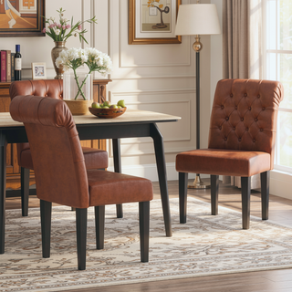 Sunvega Dark Grey Roll Top Button Tufted Dining Chairs Set of 2