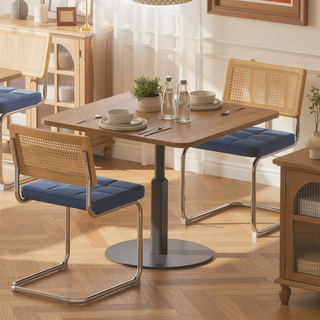 Sunvega Modern Mid-Century Rattan Dining Chairs Set of 4 with Faux Leather Seat