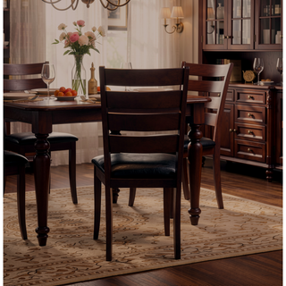 Sunvega Black PU Leather Upholstered Dining Chairs with Cherry Finish Wooden Frame