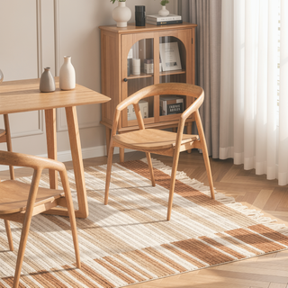 Sunvega Scandinavian Sculpted Oak Wood Dining Chair with Comfortable Arms in Warm Natural Brown