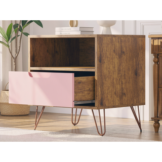 Sunvega Mid-Century Modern Pink Nightstand with Drawer and Open Shelf