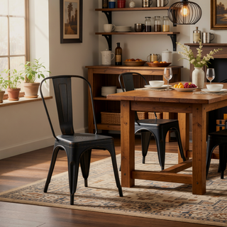 Sunvega Set of 4 Sanded Matte Black Industrial Metal Dining Chairs with 18 Inch Seat Height