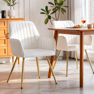 Sunvega Blue Velvet Mid-Back Dining Chairs with Gold Plated Legs for Living Room