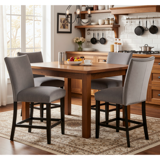 Sunvega Light Gray Flannelette Dining Chairs with Nailhead Trim and Black Wood Legs