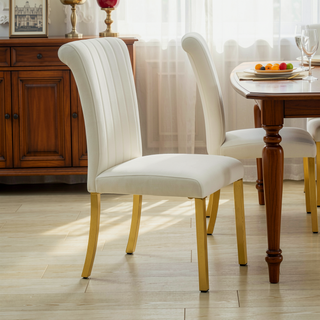 Sunvega Contemporary Gold and White Channel Tufted Back Dining Chair with O-Shaped Legs