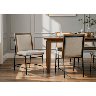 Sunvega Oak Finish Upholstered Dining Chairs with Cream Seat and Black Frame