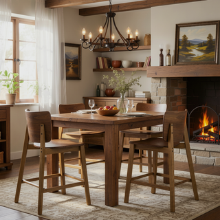 Sunvega Walnut Finished Rubberwood Barstool Set of 2 with Curved Backrest