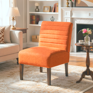 Sunvega Modern Orange Accent Armless Lounge Chair with Tufted Upholstery and Wood Legs