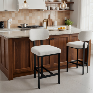 Sunvega Modern Upholstered Fabric Bar Stools Set of 2 with Black Metal Legs for Kitchen Island
