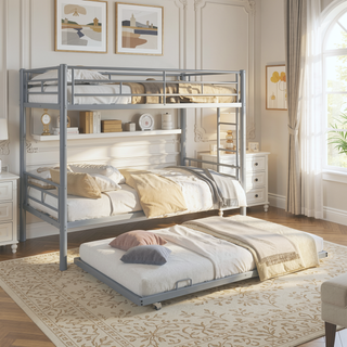 Sunvega Sturdy Metal Twin over Twin Bunk Bed with Safety Guardrail and Noise Reduced