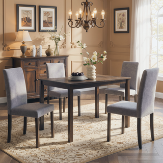 Sunvega Set of 4 Modern Gray Brown Wood Dining Chairs with Gray Fabric Upholstery