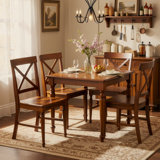 Sunvega Acacia Wood Dining Chairs with X-Shaped Backrest for Classic Dining Room