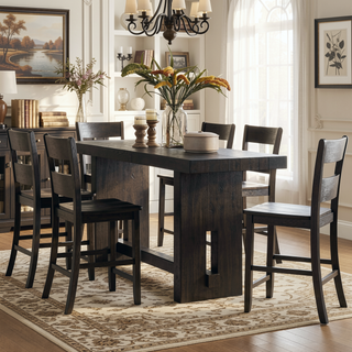 Sunvega Distressed Walnut Counter Height Ladder Back Chair with Scooped Seat (Set of 2)