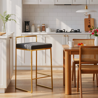 Sunvega Gold Metal Frame Black Velvet Cushion Stackable Counter Stools Set of 3