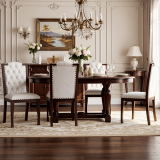Sunvega Upholstered Dining Chairs Set of 4 with High Back Tufted Detail and Nailhead Trim