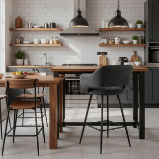 Sunvega Contemporary Black Metal and Grey Faux Leather Counter Stool Set of 2