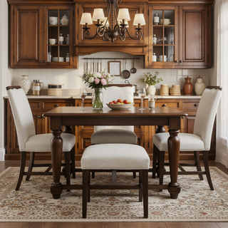 Sunvega Beige Textured Fabric Upholstered Side Chairs with Brown Wooden Finish