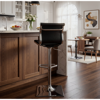 Sunvega Adjustable Swivel Bar Stool in Black Faux Leather with Chrome Base