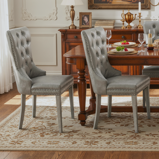 Sunvega Champagne Faux Leather Upholstered Dining Chairs with Tufted Backrest