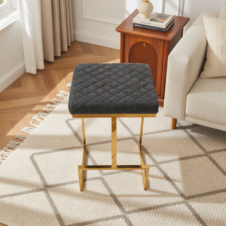 Sunvega Mid Century Modern Upholstered Stool with Metal Legs and Footrest