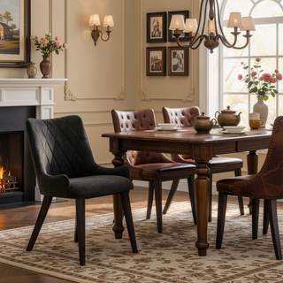 Sunvega Alana Charcoal Upholstered Dining Chairs with Acacia Wood Legs Set of 2