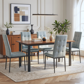 Sunvega Gray Linen Upholstered Tufted Dining Chairs Set of 4 with Metal Legs