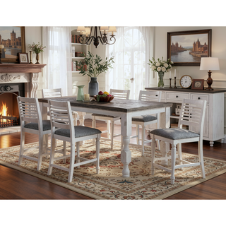 Sunvega Rustic Style Antique White and Gray Ladder Back Dining Chairs with Cushions