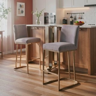 Sunvega Gold Brushed Bar Stools Set of 2 with Back Modern Velvet Fabric