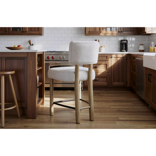 Sunvega Upholstered Counter Height Stool Set of 2 with Knotty Oak Frame and Performance Fabric