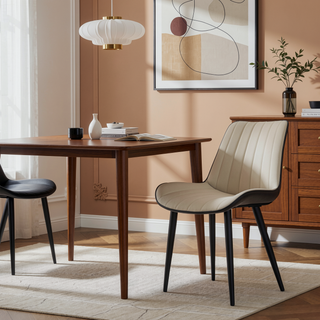 Sunvega Khaki Grey PU Leather Dining Chairs with Metal Legs for Kitchen Restaurant