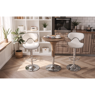 Sunvega Adjustable Swivel Barstool Set with Chrome Base and Faux Leather Seat