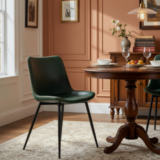 Sunvega Industrial Dining Chair with Vintage PU Upholstery and Black Metal Legs Set of 2