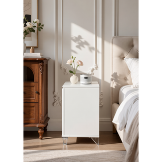 Sunvega Modern Pearl White Finish Nightstand with Spacious Drawers and Acrylic Legs