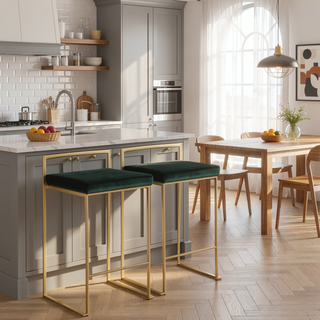 Sunvega Glam Stackable Counter Stool with Green Velvet Cushion Set of 2