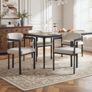 Sunvega Modern Mid-Century Upholstered Boucle Dining Chairs Set of 2 with Black Metal Legs