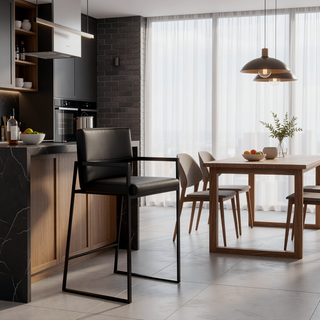 Sunvega Modern Faux Leather Upholstered High Back Counter Stool with Padded Seat and Backrest