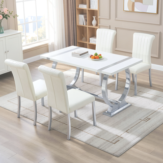 Sunvega Contemporary Gold and White Channel Tufted Back Dining Chair with O-Shaped Legs