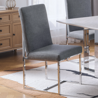 Sunvega Grey Upholstered High Back Dining Chair with Geometric Frame Set of 2