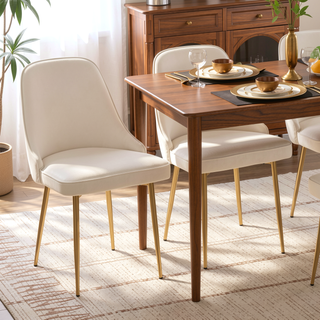 Sunvega Marcel Glam Dining Chair with Gold Frame and White Faux Leather Set of 2
